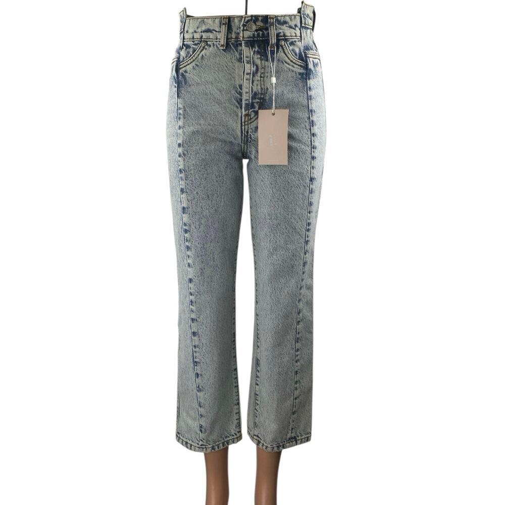 NEW Revice Women's Blue Acid Wash High Waisted Flare Cropped Denim Jeans Size 26
